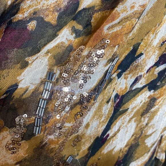 Sheer lightweight earth tone sequined and beaded frayed end long scarf - Picture 6 of 6